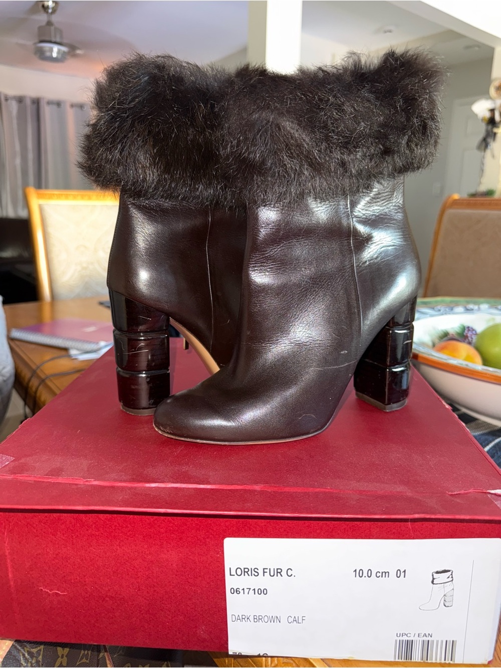 Dark Brown Leather Ankle Boots with Calf Fur Cuff